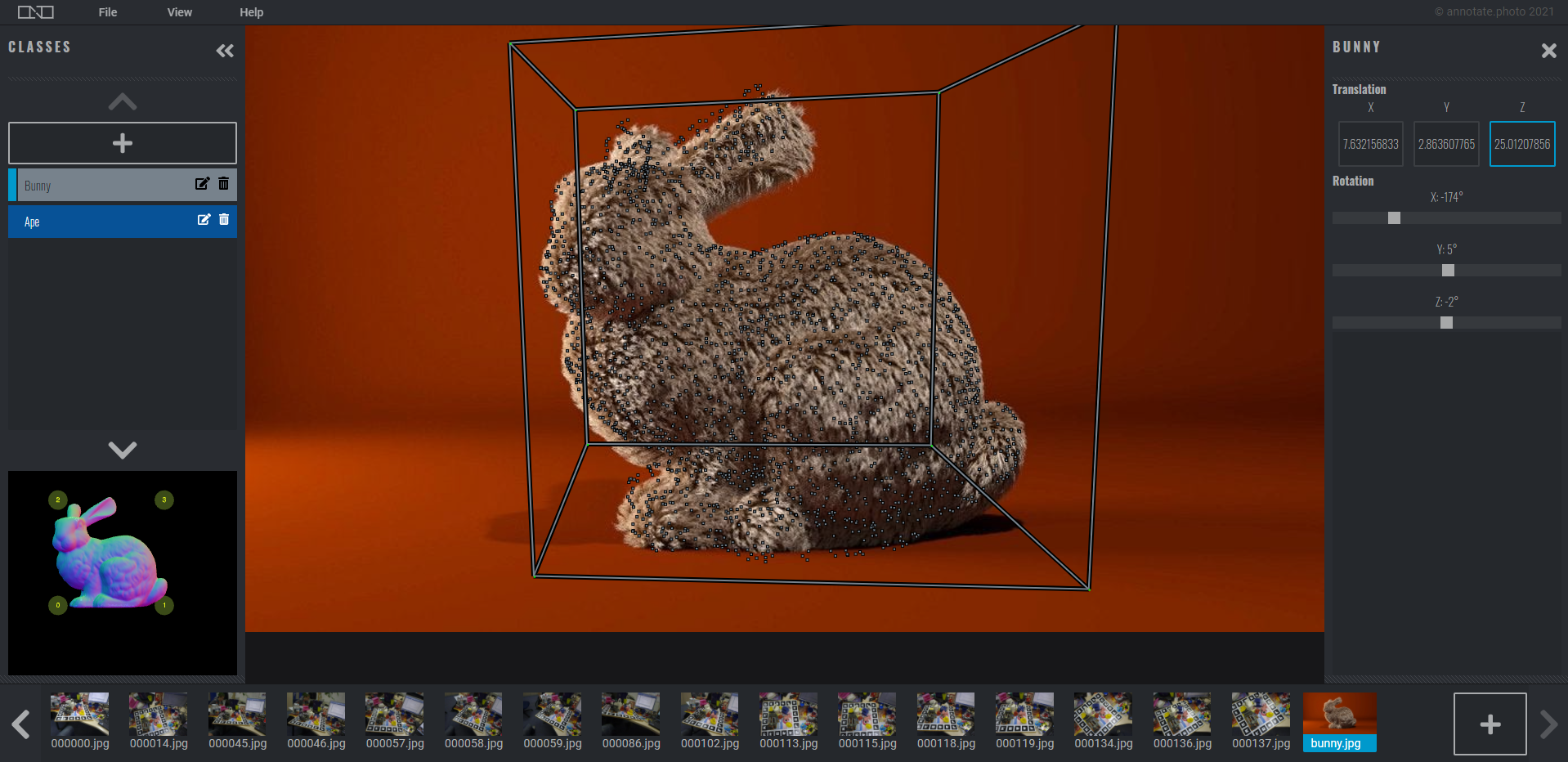 3D object pose annotation workspace
