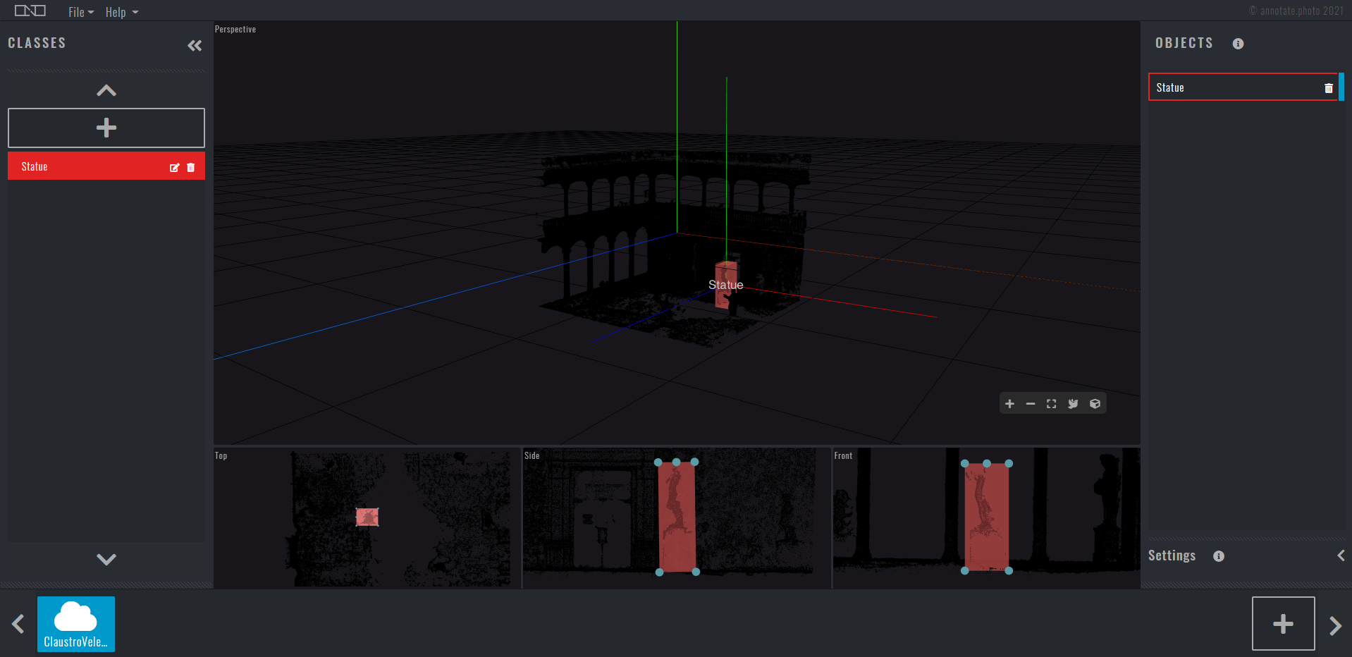3D point cloud annotation workspace